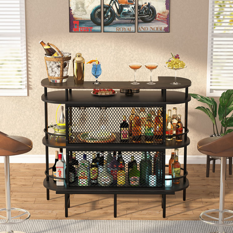 17 Stories Bar Unit for Liquor 4 Tier Bar Table with Storage